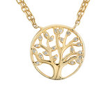 Lab-Created White Topaz - Tree of Life - Pendant Necklace in Yellow Sterling Silver with Chain